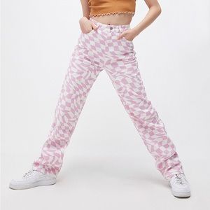 PacSun Pink Checkerboard Boyfriend Jeans